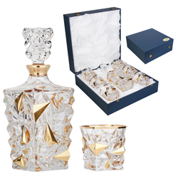 Набор для виски Diamond: штоф, 6 стаканов, хрусталь, позолота, в подарочной коробке, Италия