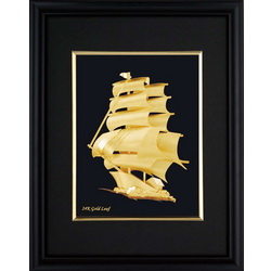 Панно Морское пароходство, в подарочной коробке, дерево, стекло, позолота