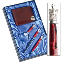 Набор: портмоне, лупа, нож, ручка шариковая, кожа, металл, оптическое стекло в подарочной коробке