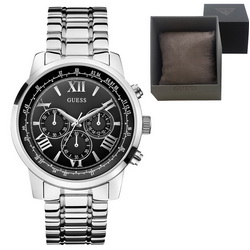 Часы наручные мужские Guess на браслете с черным циферблатом, сталь