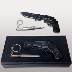 Подарочный набор: нож в виде пистолета и брелок-мини-нож, металл