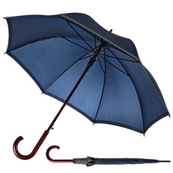 Зонт-трость-полуавтомат со светоотражающей полосой и деревянной ручкой, полиэстр