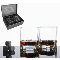 Набор: 2 бокала для виски, 360 мл, 9 камней для охлаждения напитка, бархатный мешочек для хранения камней, в подарочной коробке, стекло