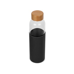 Стеклянная экобутылочка для воды, 550мл, в силиконовом чехле, стекло, силикон, бамбук