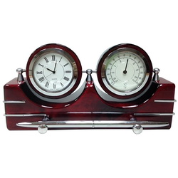 Настольный прибор "Тоскана": часы, термометр, ручка в индивидуальной упаковке, дерево, стекло, металл