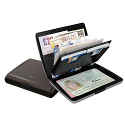Органайзер-кошелек TRU VIRTU RAY, c двумя отделениями для кредитных карт, купюр, паспорта, водительских прав. Защищает карты от размагничивания и сканирования данных, анодированный алюминий