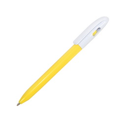 Ручка шариковая "Bicolor" с поворотным механизмом, когда стержень в нерабочем положении, цветная внутренняя кнопка полностью закрывает окошко в верхней части ручки, а когда стержень выдвинут - окошко наполовину открыто, пластик