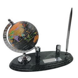 Настольный набор с глобусом и ручкой на мраморной подставке, мрамор, металл