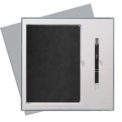 Подарочный набор "Modern" из 2х предметов: недатированный ежедневник Portobello Trend Latte, формат А5, черная обложка, оранжевый форзац арт. 48360502 и ручка"News", алюминий, отделка - хром, покрытие софт-тач, арт. 33330502, в серой картон