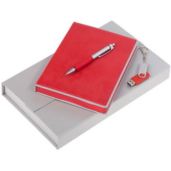 Подарочный набор: недатированный ежедневник А5, ручка шариковая и флеш-карта 8Гб в коробке с ложементом, искусственная кожа, пластик, металл