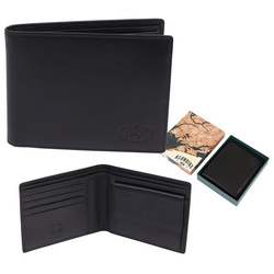 Бумажник в подарочной упаковке: 4 отделения для кредитных карт, 3 боковых отделения, 2 отделения для купюр, отделение для монет, телячья кожа