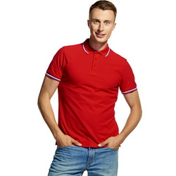 Рубашка-поло мужская с отделкой "триколор", размеры XS-XXL, 185 г/м2, 80% хлопок, 20% полиэстр