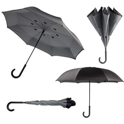 Зонт-трость-наоборот (складывается внутрь), с механическим открытием и автоматическим закрытием, эпонж, стекловолокно