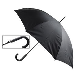 Зонт-трость полуавтомат, полиэстр, с ручкой, обтянутой искусственной кожей,черный