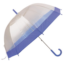 Зонт-трость механический прозрачный, с цветной каймой, полиэтилен, цвет синий