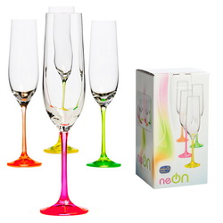 Набор бокалов для шампанского "Калейдоскоп", с разноцветными ножками, 4 шт. по 190 мл, выдувное стекло, в подарочной коробке, Чехия