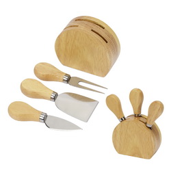 Набор ножей для сыра на подставке в индивидуальной упаковке, каучуковое дерево, нержавеющая сталь