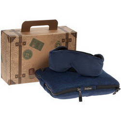 Дорожный набор: маска для сна с Bluetooth-наушниками, полиэстр 50%, лайкра 50% и плед, 82х140 см, с карманами и карабином, складывающийся в подушку, полиэстр, в подарочной упаковке в виде чемоданчика