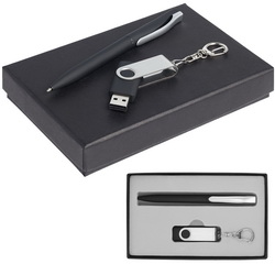 Подарочный набор: флеш-карта, 8Гб и шариковая ручка в подарочной коробке с ложементом, пластик с покрытием софт-тач, металл