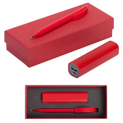 Подарочный набор: внешний аккумулятор 2000 мАh и шариковая ручка в подарочной коробке с ложементом, пластик