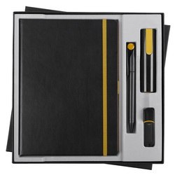 Подарочный набор: ежедневник недатированный формата А5, ручка шариковая Prodir, аккумулятор 2200 mAh и флеш-карта 8Гб, искусственная кожа, пластик
