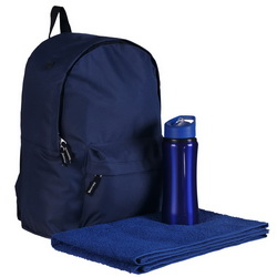 Подарочный набор: бутылочка для воды, 500 мл, металл, пластик, полотенце махровое 50х100см, хлопок 100%, рюкзак, полиэстр