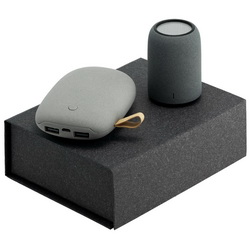 Подарочный набор: беспроводная Bluetooth колонка и аккумулятор 7800 мАч с покрытием имитирующим камень, пластик, металл