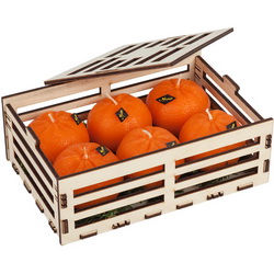 Подарочный набор из 6-ти свечей в виде мандаринов в деревянной коробке, дерево, парафин