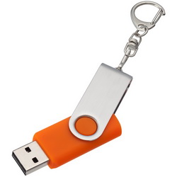 Брелок-флэш-карта USB, 8Gb, пластиковый корпус с силикон. напылением, металлическим клипом и карабином, цвет оранжевый