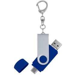 Брелок-флэш-карта USB, 32Gb, с тремя разъемами: USB, Type-C и Micro USB, металл, пластик с покрытием софт-тач