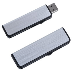 Флэш-карта USB 2.0, 8Gb, серебристый металл с черной пластиковой отделкой, выдвижной механизм
