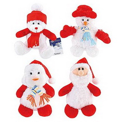 Игрушка мягкая новогодняя, поставляется в ассортименте дизайнов (Снеговичок, Медвежонок, Дед Мороз, Пингвинчик), текстиль