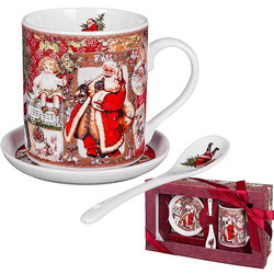 Чайный набор "Новогоднее настроение" в подарочной коробке: кружка, ложка, блюдце, фарфор