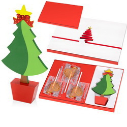 Новогодний набор "Лакомка": деревянная елочка и 3 леденца в подарочной упаковке, картон, пластик, дерево