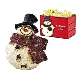 Украшение новогоднее "Снеговик", полистоун, в подарочной деревянной коробке