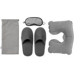 Дорожный набор в чехле: надувная подушка под шею, тапки (размер 42), маска для сна, полиэстр, ПВХ