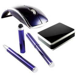 Подарочный набор: оптическая беспроводная мышь и ручка-стилус в подарочной коробке с ложементом, пластик, металл
