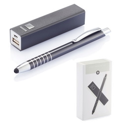 Подарочный набор: зарядное устройство 2200 mAh и ручка-стилус для смартфона, алюминий, пластик