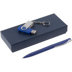 Набор: флеш-карта-брелок 16 Гб, металл, пластик с покрытием soft touch и шариковая ручка, пластик с покрытием soft touch, в подарочной коробке с ложементом