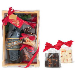 Подарочный набор "Сладкие грезы": шоколад горький с миндалем, шоколад горький с фундуком, шоколад белый с папайей, ветка декоративная «Ёлка», виски The Black Bottle 0,7 л, 1980г
