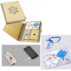 Подарочный набор "Зимние грезы": внешний аккумулятор 4000 mAh для подзарядки iPhone, iPod, MP3/MP4, PSP, GPS, Bluetooth, цифровая камера, PDA, открытка с вынимающимися детялями, из которых складывается объемная елочная игрушка, в подарочной